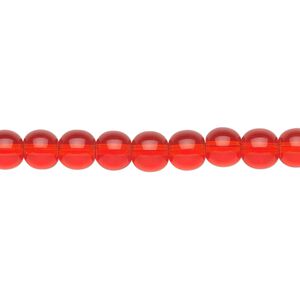 Bead, glass, light red, 6mm round. Sold per 36-inch strand.