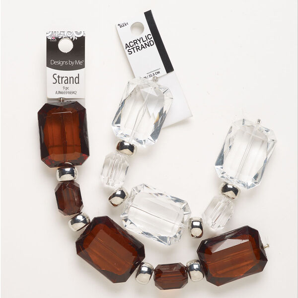 Bead assortment, acrylic and CCB, pkg/18, amber / clear / silver, assorted shapes and sizes. image number 0
