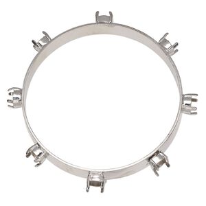 Bracelet, bangle, imitation rhodium-finished brass, 10mm width with (8) SS39 round rivoli or chaton mountings, 8 inches. Sold individually.