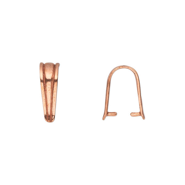 Bail, ice-pick, red bronze, 13x4mm shield with lines design, 10mm grip length. Sold per pkg of 2. image number 0