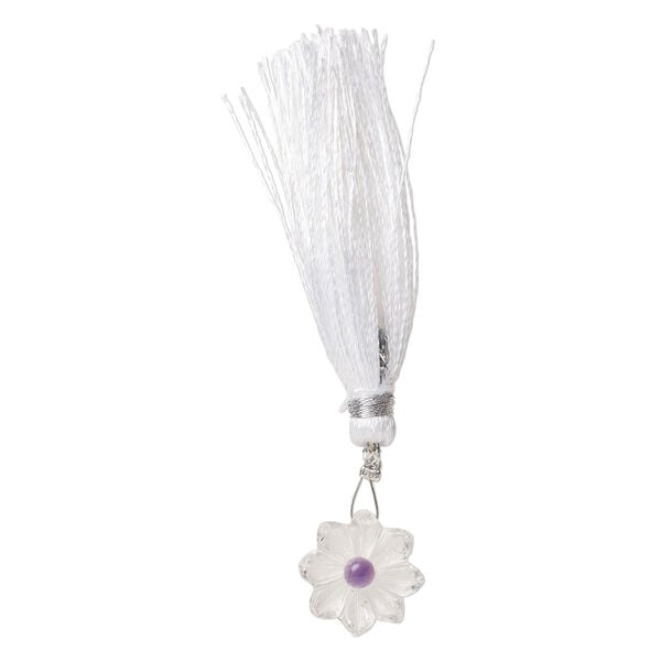Quartz crystal / amethyst 1pkg1, top-drilled hand-cut 1sided carved flower bead natural, 16mm image number 2