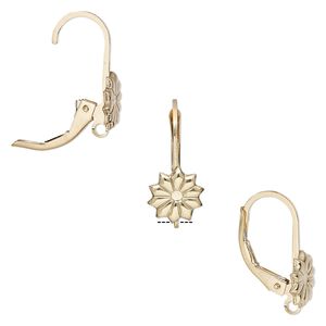 Ear wire leverback 1pkg2 14Kt gold-filled, 17mm / 8mm flower / open loop / flat wire, 1 pair