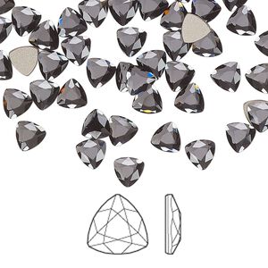 Flat back 288pk graphite foil back, Swarovski® 5mm trilliant 2472