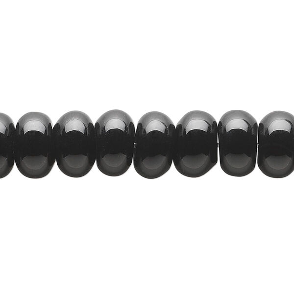 Bead, black onyx (dyed), 10x6mm rondelle, B grade, Mohs hardness 6-1/2 to 7. Sold per 15-1/2" to 16" strand. image number 0