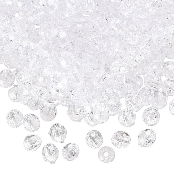 Bead, acrylic, transparent clear, 4mm faceted round. Sold per 50-gram pkg image number 0