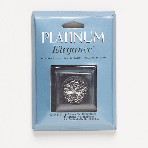 Charm, lacquer and platinum-plated copper, 17mm single-sided flower with cutout hearts. Sold individually. image number 0