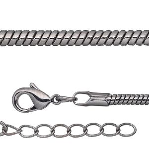 Chain, gunmetal-plated brass, 2.5mm snake, 36 inches with 1-inch extender chain and lobster claw clasp. Sold per pkg of 2.