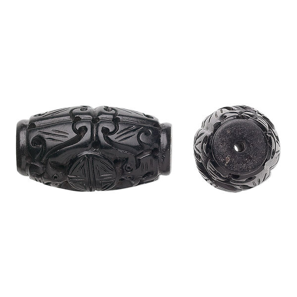 Jet 1pkg1, hand-carved oval bead natural B grade, 29x16mm image number 0