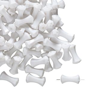 Bead, vintage German acrylic, white, 10x4.5mm fancy round tube. Sold per pkg of 100.