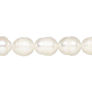 Pearl, cultured freshwater (bleached), white, 8.5-10mm rice, D grade, Mohs hardness 2-1/2 to 4. Sold per 16-inch strand.