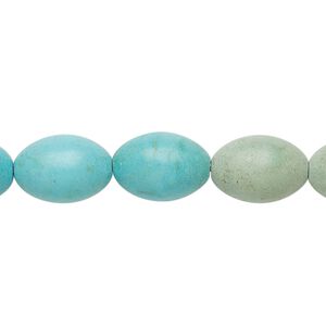 Bead, "turquoise" (resin) (imitation), blue-green, 14x10mm oval. Sold per 15-inch strand.