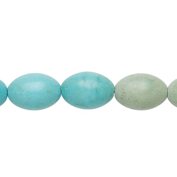 Bead, "turquoise" (resin) (imitation), blue-green, 14x10mm oval. Sold per 15-inch strand. image number 0