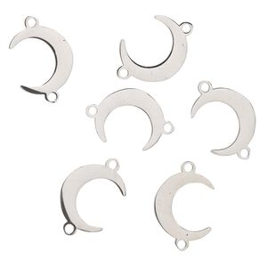 Link, stainless steel, 14x12mm moon. Sold per pkg of 6.