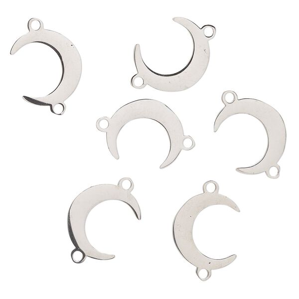 Link, stainless steel, 14x12mm moon. Sold per pkg of 6. image number 0