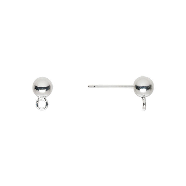 Earstud, silver-plated brass and stainless steel, 5mm ball with closed loop. Sold per pkg of 5 pairs. image number 0
