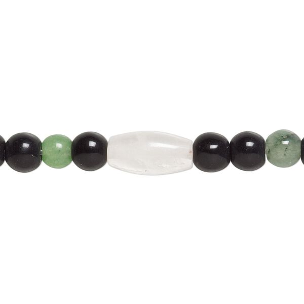 Rose quartz / multi-gemstone 1pkg1, oval / round bead 15 inch 12x6mm-12x7mm / 5-6mm image number 0