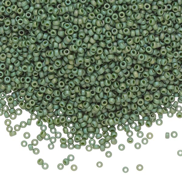 Seed bead, Miyuki, glass, pkg/250g, #15 rocaille, opaque matte rainbow basil green, (RR-4700). image number 0