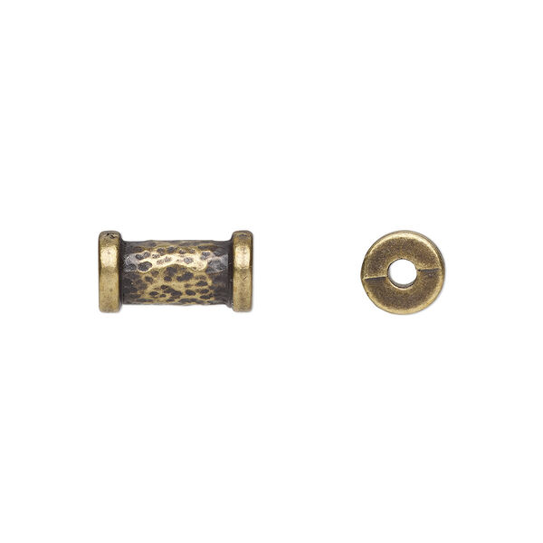 Bead, TierraCast®, "Soulful Spirit" collection, antique brass-plated pewter (tin-based alloy), 11x6mm hammered tube. Sold per pkg of 20. image number 0