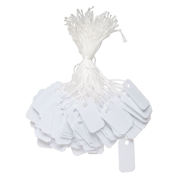 Tag, plastic, white, 1 x 1/2 inch rectangle. Sold per pkg of 100. image number 0