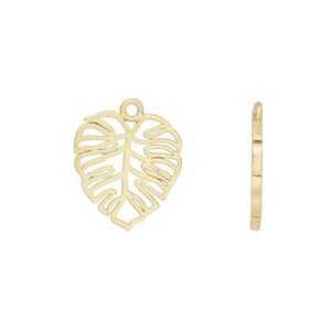 Charm Amoracast® 1pkg1 sterling silver, 13.5x12.5mm 2-sided open monstera leaf, "vermeil" (gold finish)