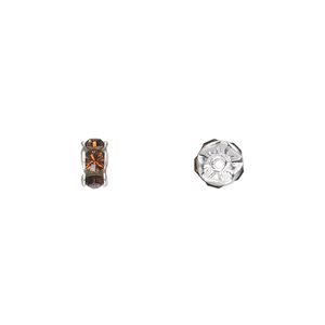 Bead 4pk smoked topaz silver plate foil back, Crystal Passions® 6x3.5mm rondelle 77506