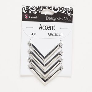 Focal, silver-finished :pewter" (zinc-based alloy), 45x25mm domed chevron. Sold per pkg of 4.
