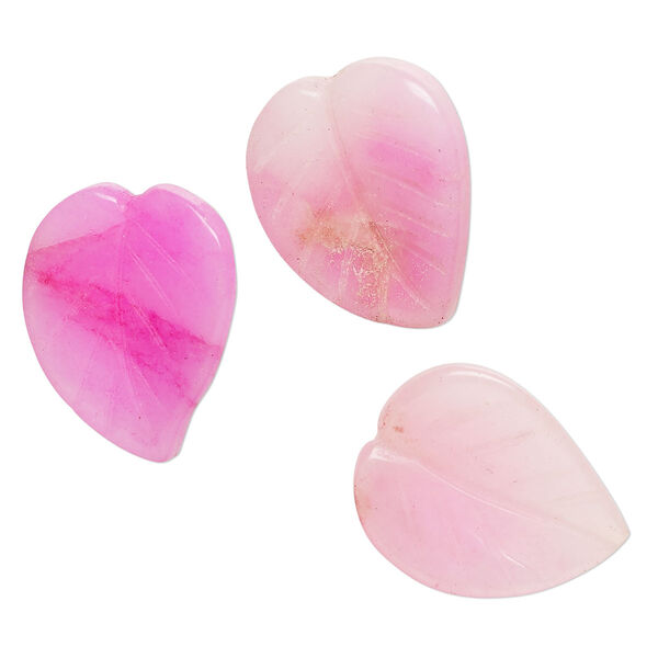 Bead, Malaysia "jade" (quartz) (dyed/heated), 25x20mm single-sided carved leaf, B grade, Mohs hardness 7. Sold per pkg of 3. image number 0