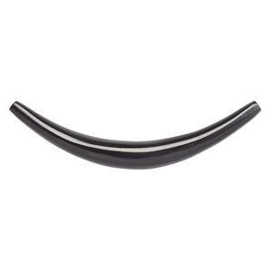Component, horn (dyed), black, 9-10.5mm wide, 3 x 3/4 inch to 3-1/4 x 1 inch undrilled curve with tapered 4-5mm ends. Sold individually.