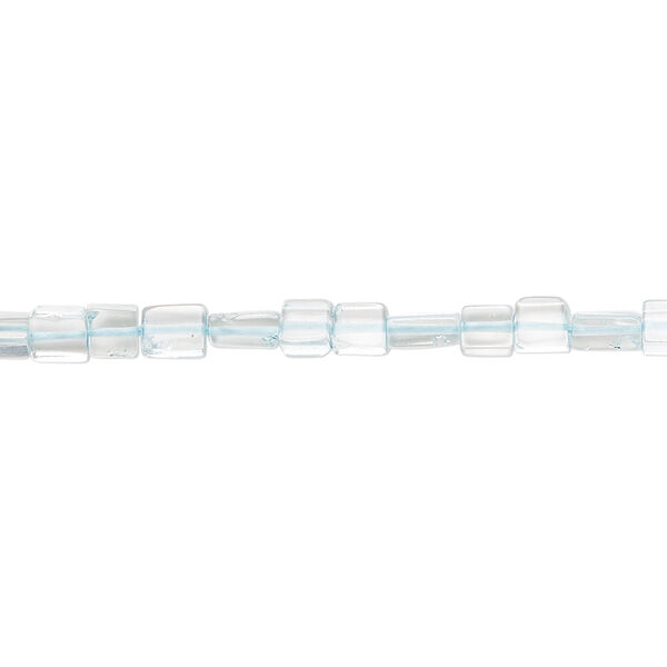 Bead, goshenite (dyed), blue, 3mm-6x4mm hand-cut flat square and flat rectangle, B- grade, Mohs hardness 7-1/2 to 8. Sold per 14-inch strand, approximately 75 beads. image number 0