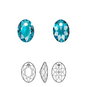Drop 2pk blue zircon, Crystal Passions® 11.5mm pendant elliptic cut 6438