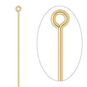Eye pin, gold-plated brass, 2 inches, 21 gauge. Sold per pkg of 100.