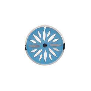 Drop, stainless steel, blue patina, 20mm single-sided domed round with flower design. Sold per pkg of 4.