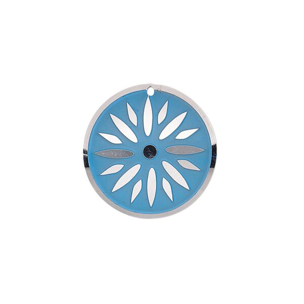 Drop, stainless steel, blue patina, 20mm single-sided domed round with flower design. Sold per pkg of 4. image number 0