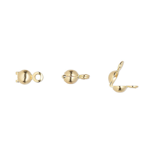 Bead tip, gold-plated brass, 6.5x3.5mm bottom clamp-on with closed loop. Sold per pkg of 500. image number 0