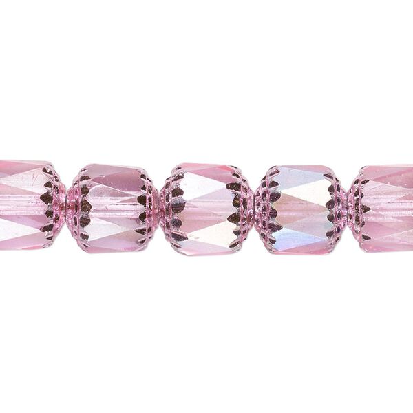 Bead, Czech dipped décor glass, hot pink Apollo AB, 10mm round cathedral. Sold per 15-1/2" to 16" strand. image number 0