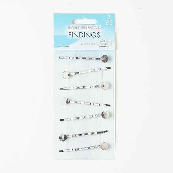 Hair clip, silver-finished steel, 2 inches with 8mm round flat pad. Sold per pkg of 7. image number 0