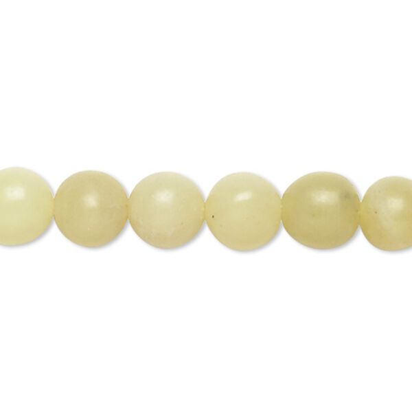 Bead, olive new "jade" (natural), light, 7-8mm round, C grade, Mohs hardness 2-1/2 to 6. Sold per 15" to 16" strand. image number 0