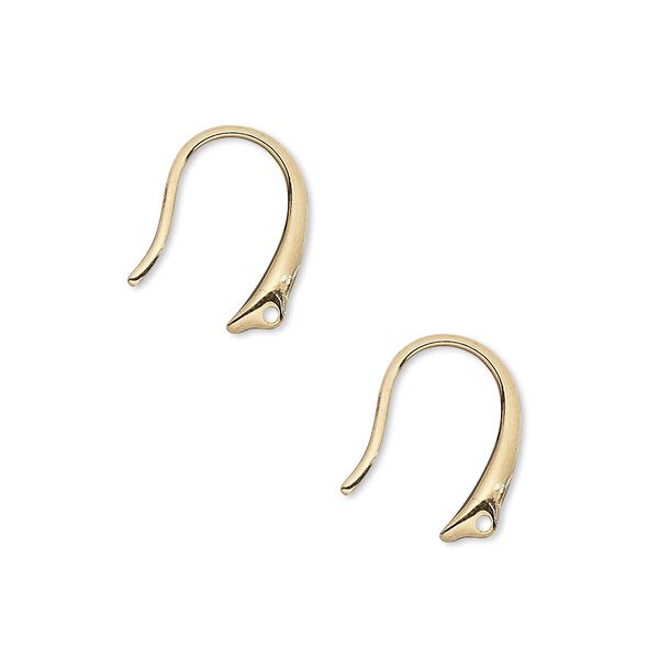 Ear wire, gold-plated brass, 14mm fancy fishhook with closed loop, 20 gauge. Sold per pkg of 5 pairs. image number 0