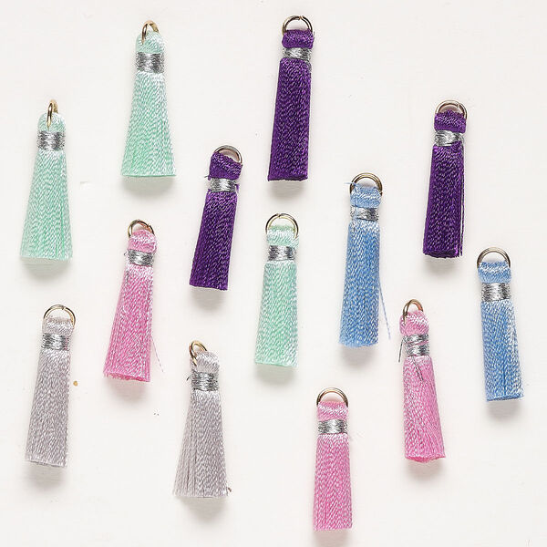 Cotton / steel 1pkg13, tassel / open jump ring mix mixed colors / gold-finished 1 inch image number 0