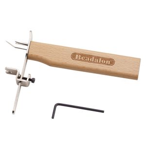 Tin cup knotter, Beadalon®, stainless steel and Chinese red pine, tan, 5-3/4 x 3-3/4 inches. Sold individually.