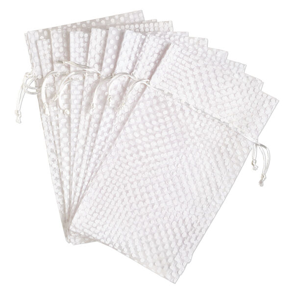 Pouch, organza, white, 10x6 inches with dots pattern and drawstring closure. Sold per pkg of 12. image number 0