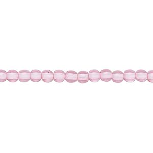 Bead, Czech dipped décor glass druk, translucent pink, 4mm round. Sold per 15-1/2" to 16" strand.