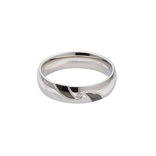 Ring, enamel / glass rhinestone / stainless steel, clear and black, 6mm wide with 5.5mm faceted round, size 9. Sold individually. image number 0