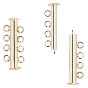 Clasp slide lock 1pkg1 14Kt gold-filled, 26x5mm tube, 4-strand