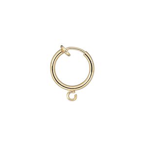 Earring hoop 1pkg2 gold-plated, 13mm / spring closure / pierced-look / open loop, brass 1 pair