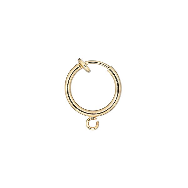 Earring hoop 1pkg2 gold-plated, 13mm / spring closure / pierced-look / open loop, brass 1 pair image number 0