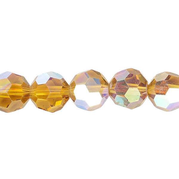Bead 1pk 32 facets translucent gold AB, Celestial Crystal® 10mm round 15.5-16 inch image number 0
