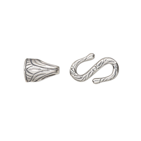 Clasp, JBB Findings, S-hook, antiqued sterling silver, 28x10mm round with end caps. Sold individually. image number 0