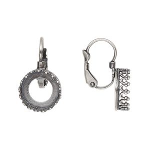 Ear wire leverback 1pkg2 JBB findings antique silver-plated, 21mm / SS47 rivoli open back bezel setting, brass 1 pair