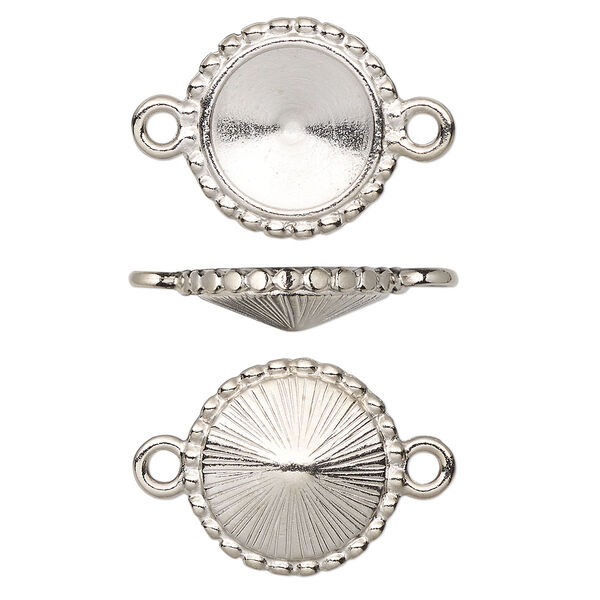 Link, Almost Instant Jewelry® and TierraCast®, white bronze-plated pewter (tin-based alloy), 17mm round with beaded edge and 12mm rivoli glue-in setting. Sold per pkg of 2. image number 0